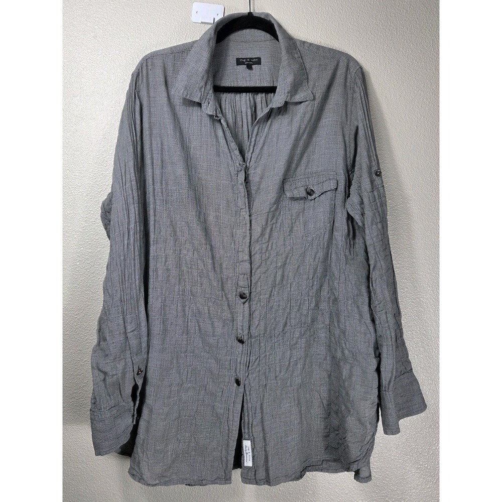 Rag & Bone Gray‎ Micro Check Tunic Shirt Dress Size 12 Large Roll Tab Pockets